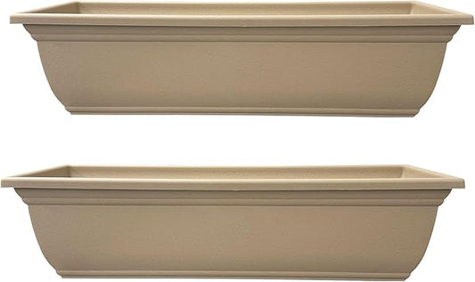 The HC Companies 24 Inch Mojave Window Planter Box with Drainage Holes, Lightweight UV-Resistant Plastic Outdoor Planters, 2-Pack Flower Box for Garden & Home Decor, Sandstone