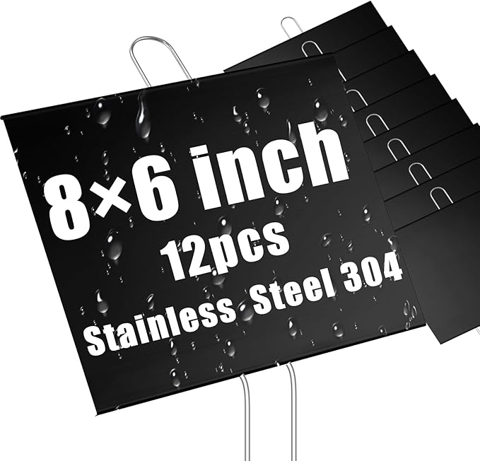 Landhoow 12 Pcs Large Garden Plant Markers Metal Plant Labels Sign 6'' x 8'' with 13'' Stake Weatherproof Waterproof Garden Sign for Outdoor Seedlings Herbs Vegetable Greenhouse, Black