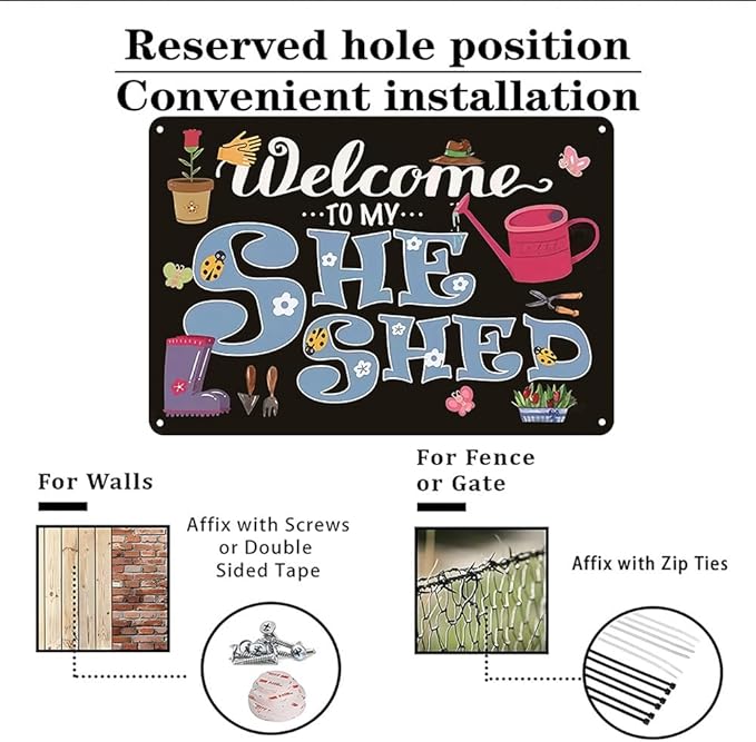 Plants Gifts Welcome to My She Shed Vintage Tin Sign for Garden Patio Porch Yard She Shed Decor 8x12 Inch(3901)