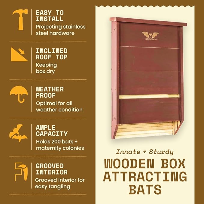 WildYard Bat House - Brown, 3 Chamber, Up to 200 Occupants - Weather-Resistant Bat Box for Pole & Wall Mount - Easy Outdoor House Setup - Durable Cedar Construction for Long-Lasting Strength