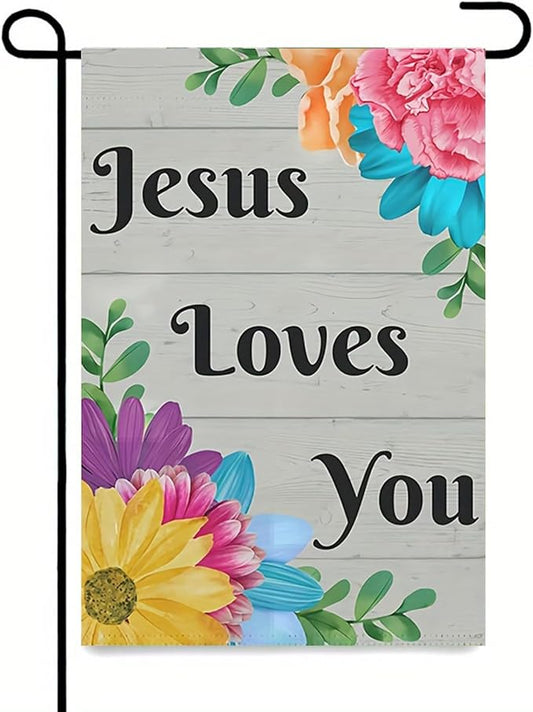 Happy Easter Jesus Loves You Garden Flag 12 x 18 inch Double Sided Outside decorations,Easter Small Garden Flags For Outdoor Yard Lawn