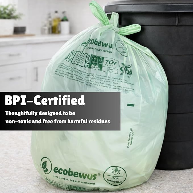 100% Compostable 13 Gallon Bags (35 Bags) Tall Kitchen Food Scrap Disposable Compost Trash Bgas Certified Composte Bags US BPI & OK Compost Home Certified by Meeting ASTM D6400 (35 ct.)