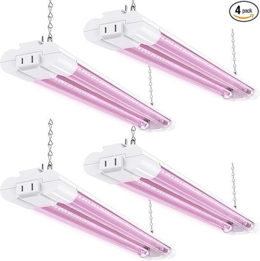 Sunco 2ft Grow Light LED, 20W, Full Spectrum, for Seed Starting, Seedling, Indoor Plants, Plug in Suspended Fixture, Link Up to 8, Inline Switch, ETL 4 Pack.