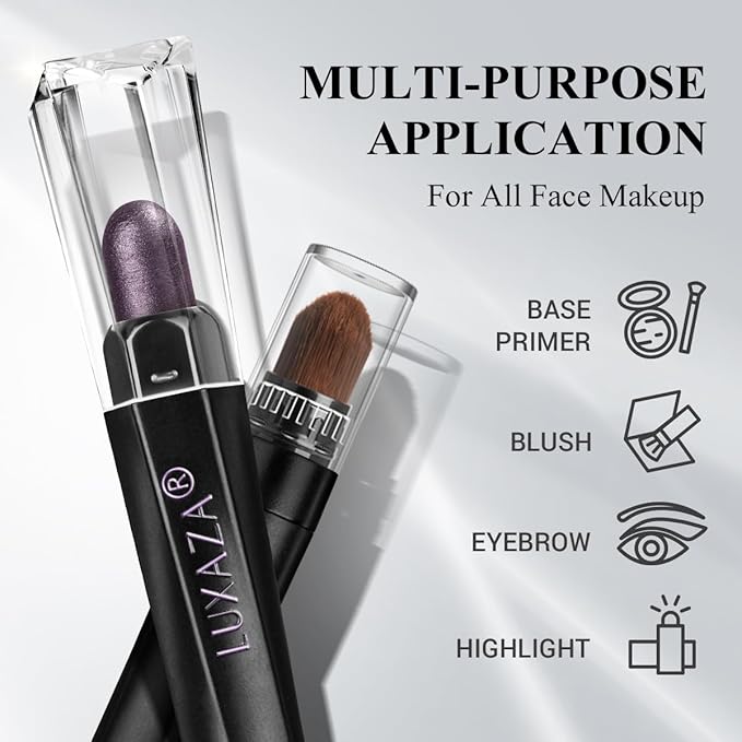 Neutral Eyeshadow Stick Makeup 6PCS Set, Purple Metallic Shimmer Matte Cream Eye Shadow Eyeliner Brightener Pencil Crayon - BLUEBERRY