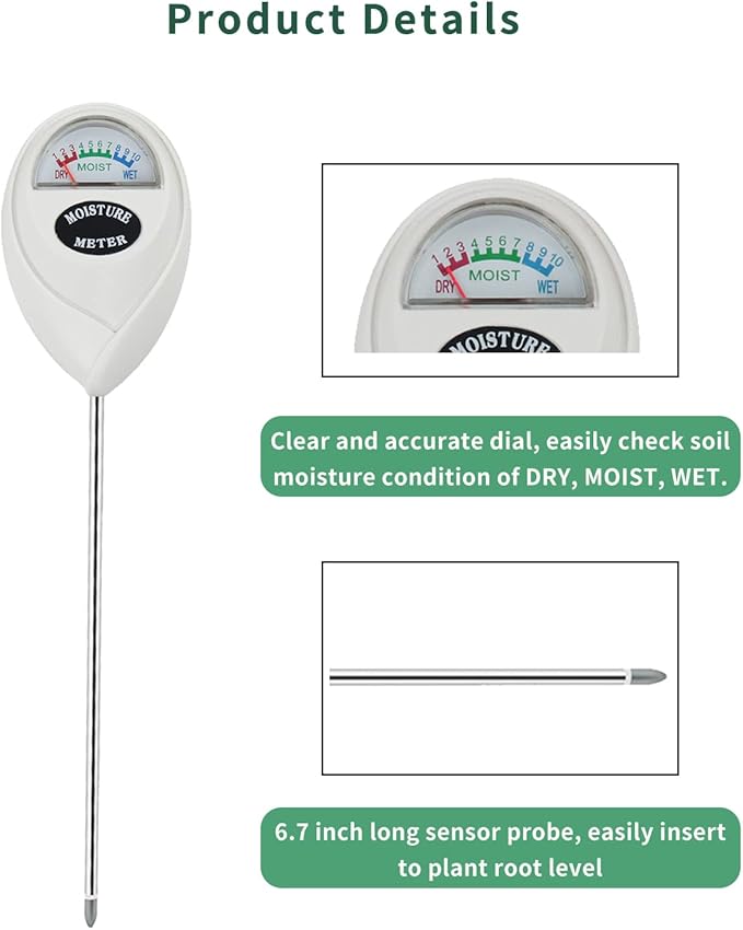 Soil Moisture Meter, 2 Pack Soil Moisture Monitor for House Plants, Indoor & Outdoor, Garden, Farm, Lawn Plant Care, No Battery Needed(White)