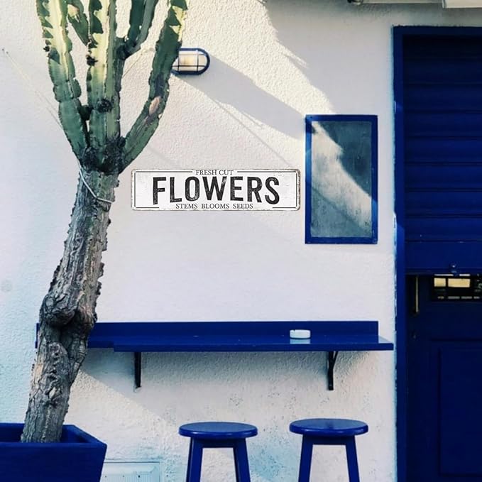 Fresh Cut Flowers Sign Vintage Farmers Market Decor Flower Shop Metal Tin Sign Flower Market Decor Garden Signs Home Cave Garage Bar Art Plaque Wall Decoration