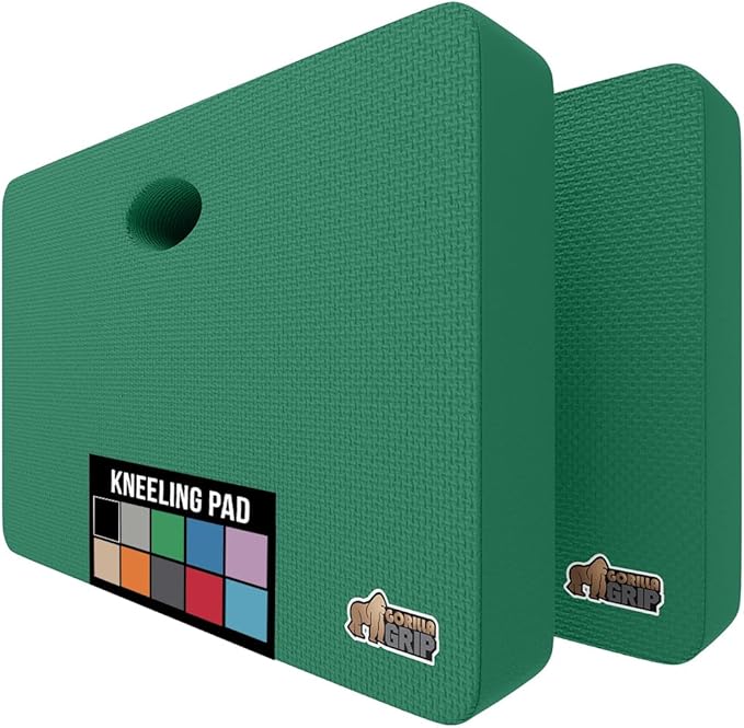 GORILLA GRIP Extra Thick Patent Pending Supportive Foam Kneeling Pad, 2 PK, Large Cushion Knee Pads for Gardening, Baby Bath, Dirt and Water Resistant, Workout and Garden Supplies, 17.5x11, Green