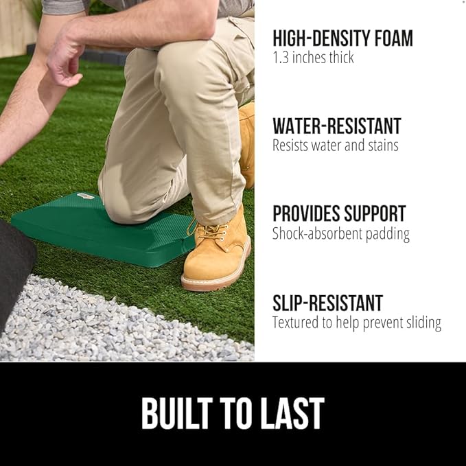 GORILLA GRIP Extra Thick Patent Pending Supportive Foam Kneeling Pad, 2 PK, Large Cushion Knee Pads for Gardening, Baby Bath, Dirt and Water Resistant, Workout and Garden Supplies, 17.5x11, Green