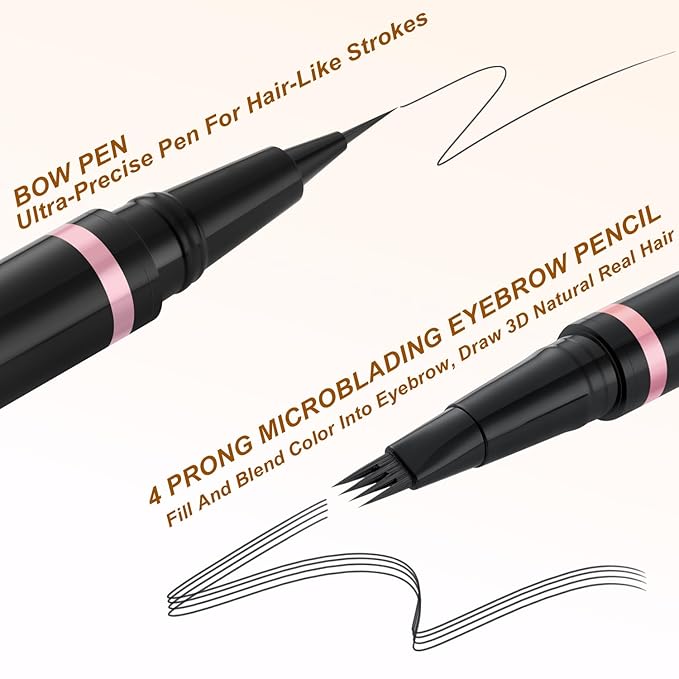 Eyebrow Pencil,2-in-1 Waterproof Eyebrow Pen with 4 Tip Brow Pen and Ultra-Precise Brow Pencil,with Dual-ended Eyebrow Brush,Eyebrow Makeup for Natural Looking Eyebrows-Black