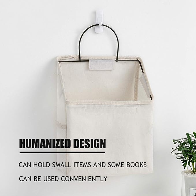Wall-Hanging Storage Bags, Desktop Organizer Basket Cotton Linen Hanging Storage Basket for Kitchen,Bderoom,Living Room (#2 White)