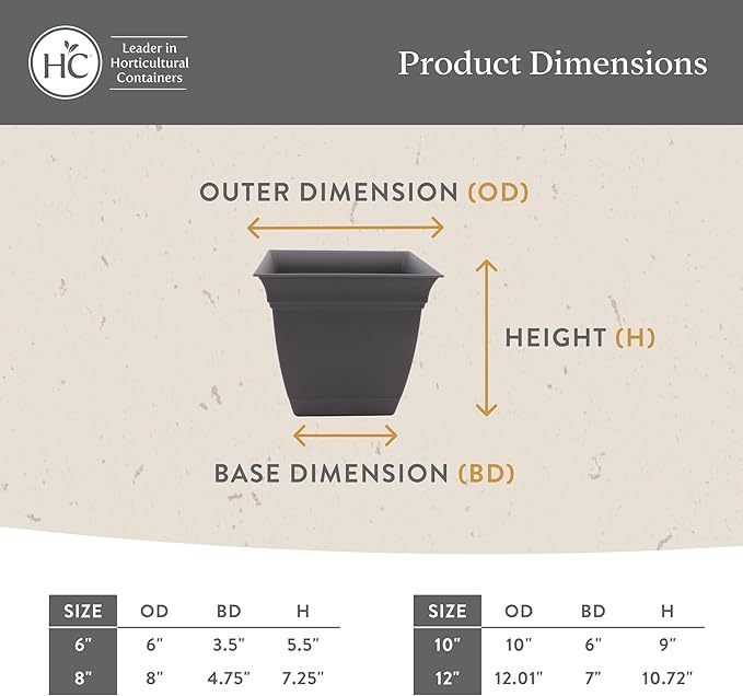 The HC Companies 8 Inch Eclipse Square Planter Pots with Drainage Holes & Attached Saucer, Lightweight UV-Resistant Plastic Indoor Outdoor Planters, 4-Pack Flower Pots for Garden & Home Decor, Teal