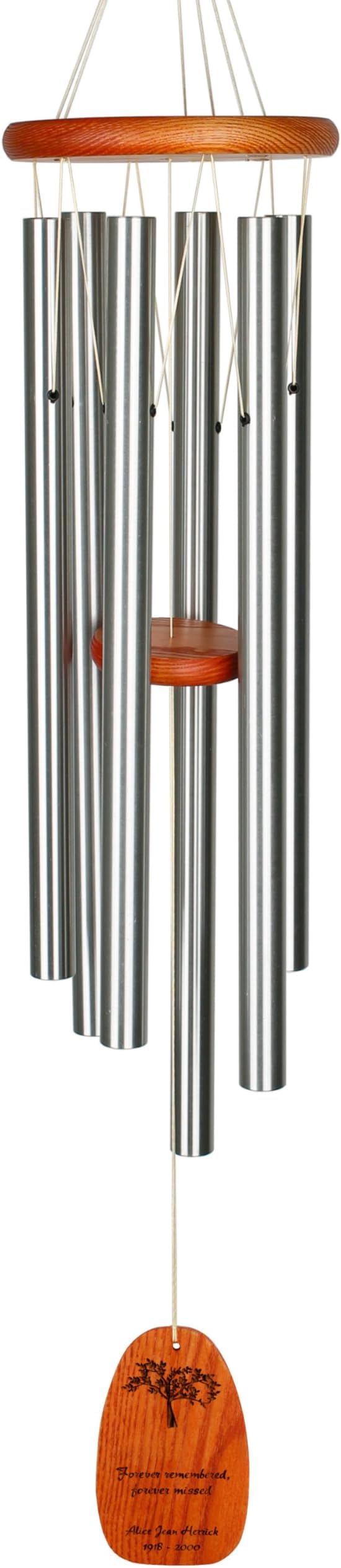 Woodstock Wind Chimes Personalized Tree of Life Amazing Grace Memorial Chime for Outside 40'' Large Silver Sympathy Customized Forever Inspirational Wind Chime for Outdoor Patio Home Garden Decor