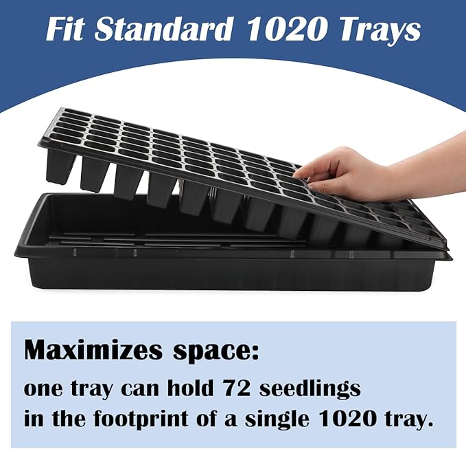 50-Pack 72 Cell Seedling Trays, Heavy-Duty Deep Plug Trays for 1020 Flats, Reusable Seed Starter Trays for Germination & Seed Starting (21.25"×11", 2.36" Height)
