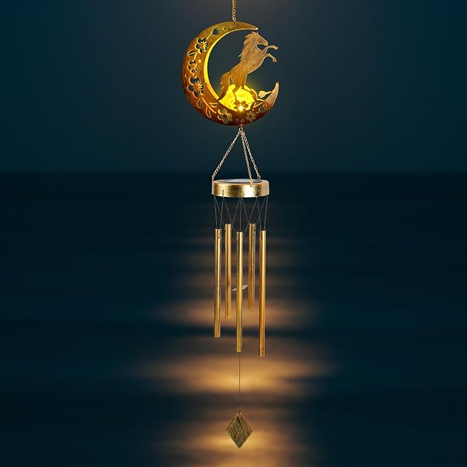 Solar Horse Wind Chimes - Unique Moon Hummingbird Design, for Mothers, Grandmothers, Sisters, Friends and Girls on Birthdays, Christmas, Thanksgiving and Mother's Day