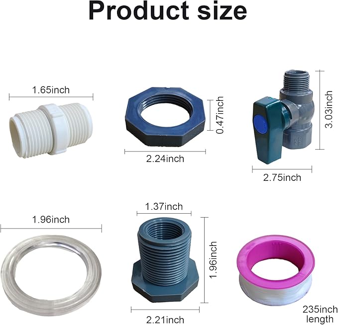3 Pack 3/4 Inch Rain Barrel Spigot Kit, Water Barrel PVC Garden Diverter Kit with Bulkhead Fitting Hose Faucet Adapter and Thread Seal Tape for Water Tanks,Aquariums,Tubs,Pools,Garden Barrels
