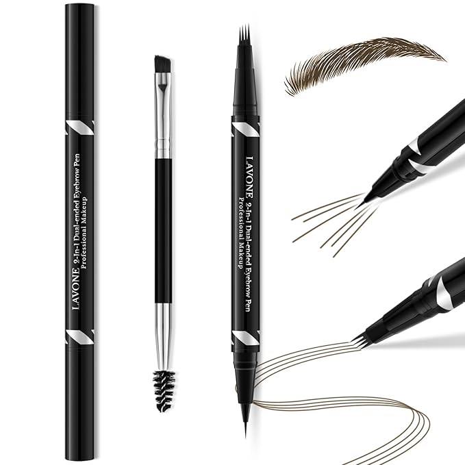 LAVONE Eyebrow Pen,2-IN-1 Dual-ended Waterproof Eyebrow Pencil,with 4 Tip Microblading Eyebrow Pen and Ultra-Precise Brow Pencil,Dual-ended Eyebrow Brush,Eyebrows Makeup for Natural Looking-Ash Brown
