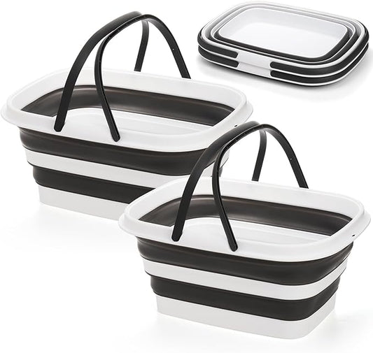 2 Pack Collapsible Tub with Handle, Rectangular Handy Basket/Bucket, 8.5L Portable Outdoor Picnic Basket/Crater, Foldable Camping Sink, Wash Basin for Washing Dishes, Hiking and Home