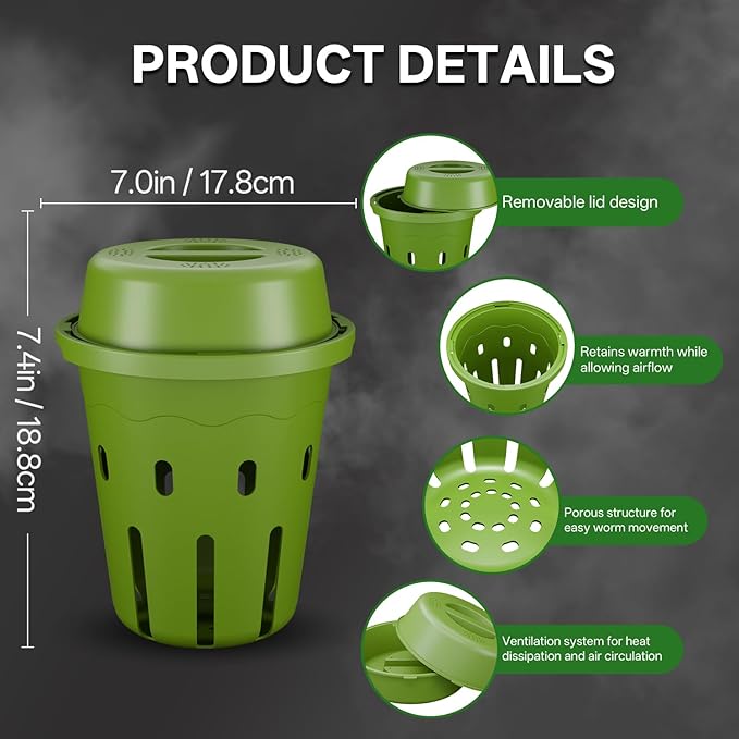 Underground Worm Composting Bin, Outdoor Mini Inground Worm Composter for Beginners, Garden Compost Bin for Garden Beds & Home Use, Worm Farm Kit for Parent, Kids (7x7x7.4Inch), Green, 1-Pack
