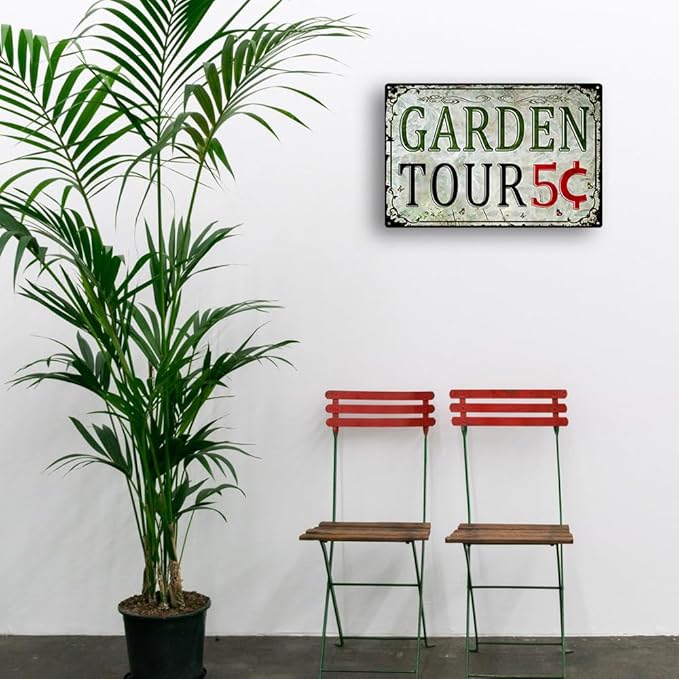 Vintage Garden Metal Tin Signs Outdoor Decor Welcome Sign Funny Garden Tours 5 Cents Sign Personalized Gardening Sign Yard Decorations Hanging Wall Decorative 8×12 Inch