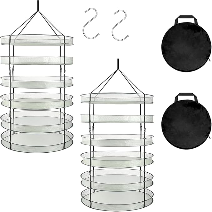 Simple Deluxe 36" 6-Tier Hanging Drying Rack, Foldable Mesh Basket with Hook – Detachable Herb & Fruit Dryer, Space-Saving for Kitchen, Garden, 2 Pack