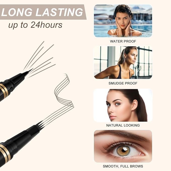 Makeup Kit with 4 Tip Waterproof Microblading Eyebrow Pencil, Eyeliner, Pomade and Dual-ended Brush, Brow Pencil Kit for Natural Looking - Grey