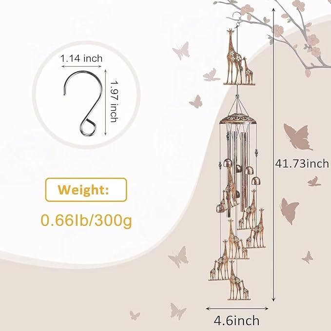 Giraffe Wind Chimes for Outside,Gardening Gifts for Giraffe Lover，Women，Men，Mom，Birthday Party Decorations,Memorial Gifts,Wind Chimes Outdoors，Indoors,Room,Home,Wall,Garden,Patio,Yard Decor