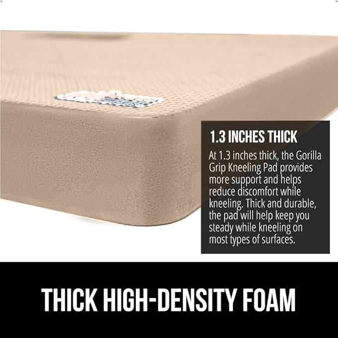 GORILLA GRIP Extra Thick Patent Pending Supportive Foam Kneeling Pad, Large Cushion Knee Pads for Gardening, Baby Bath Time, Dirt and Water Resistant, Workout and Garden Supplies, 17.5x11, Beige