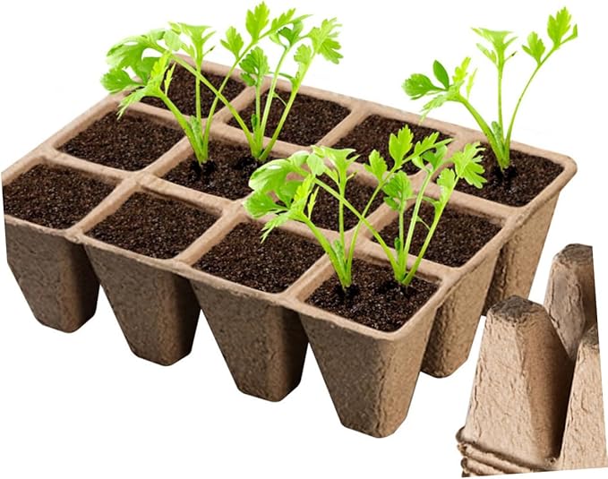 Biodegradable Pulp Nursery Pots and Planting Cases 24pcs Set with White Toppers for Seed Starting and Indoor Garden Propagation