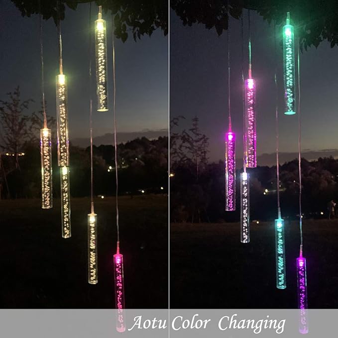 Solar Wind Chimes Auto Chang Colors,Gifts for Mom Women,Outdoor Waterproof Decorations Acrylic Mobile for Garden Yard Lawn Patio