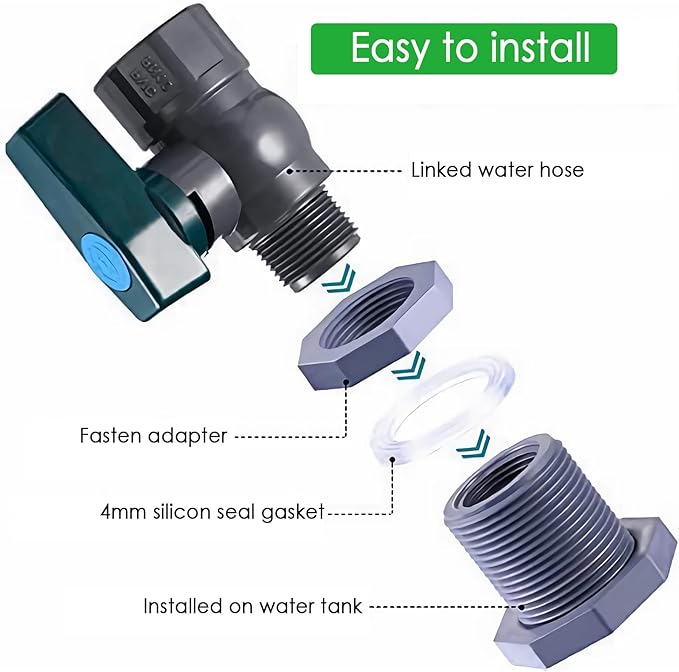 LUEXBOX 3/4 Inch PVC Rain Barrel Spigot Kit with 3 Pack Garden Hose Adapter, Water Diverter Kit for Barrels, Aquariums, Pools, Gardens