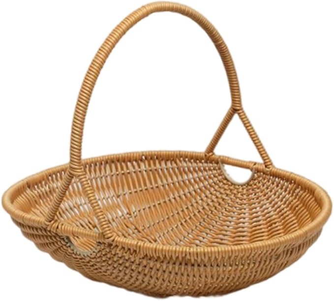 MYCENSE Wicker Picnic Storage Basket with Handle, PP Woven Empty Picnic Baskets, Sturdy Iron Wire Frame, Versatile Harvest Basket for Camping, Beach, Park, Halloween, D 26x20.5x7cm