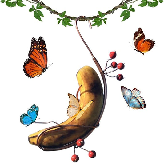 Butterfly Feeders Butterfly Hummingbird Feeder for Outdoor,Mini Hanging Butterfly Banana Feeder, Copper Vine Sturdy Banana Holder, Attract Butterflies, Bees and Birds to Your Garden (1)