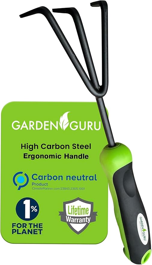 Garden Guru Hand Cultivator Rake Tiller Tool – High Carbon Steel for Ultimate Strength - Rust Resistant – Ergonomic Handle – Great for Gardening Cultivating Loosening Weeding (4 Pack)