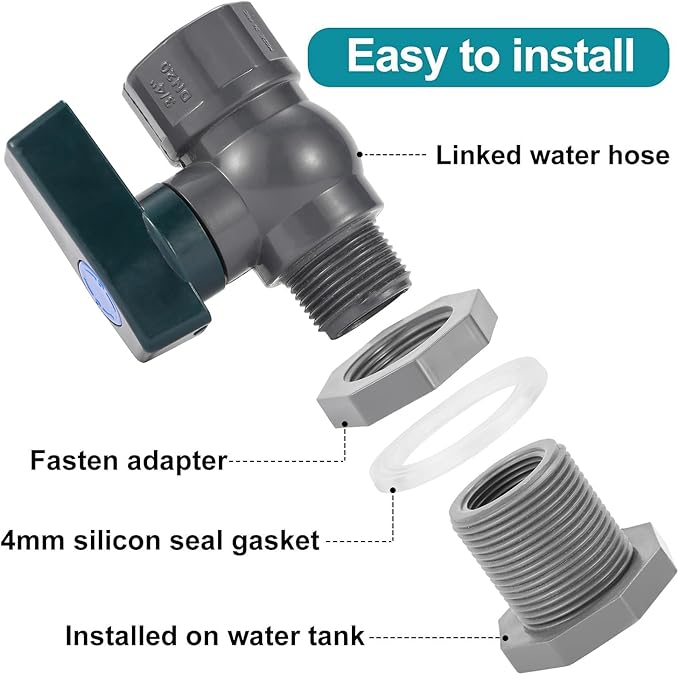 3/4 Inch Rain Barrel Spigot Kit - BILAL Water Barrel PVC Garden Diverter Kit with Bulkhead Fitting Hose Faucet Adapter and Thread Seal Tape for Water Tanks, Aquariums, Tubs, Pool, Garden Barrel