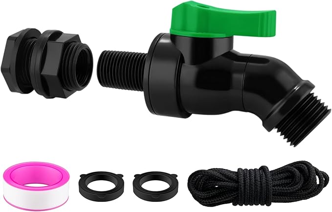 Plastic Rain Barrel Spigot Kit - High Flow Water Barrel Faucet with Bulkhead Fitting, 1/2" NPT to 3/4" GHT Leak-Proof Rain Barrel Spigot with Seal Tape & Gasket for Water Tank, Garden Barrel