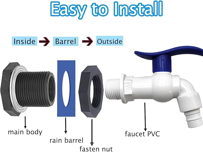 2 Pack Rain Barrel Spigot Kit, Rain Barrel Faucet Kit with Hole Saw and 1/2" PVC Bulkhead Fitting for Water Barrel, Water Tanks, Rain Barrels, Tubs, Garden Barrels
