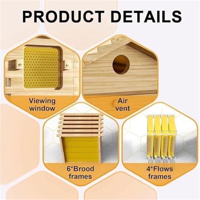 Beehive Starter Kit,Self-Flowing Honey Beehive,with Observation Window & Honey Spout,for Garden Pollinators