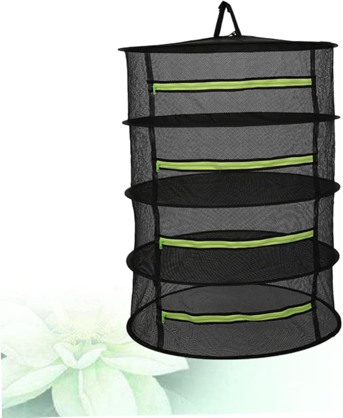 GLEAVI 4-Layer Mesh Drying Rack for Plants Garden Herbs Flowers with Zipper 45cm Black and Green Hanging Storage Organizer for Drying Herbs and Vegetables