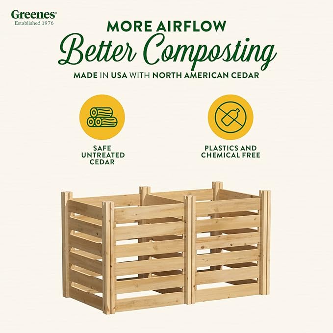 Greenes Fence Premium Cedar Wood Composter, 24" W x 48" L x 31" H (3/4" Thick) / 154.6 Gallons - Made in USA with North American Cedar