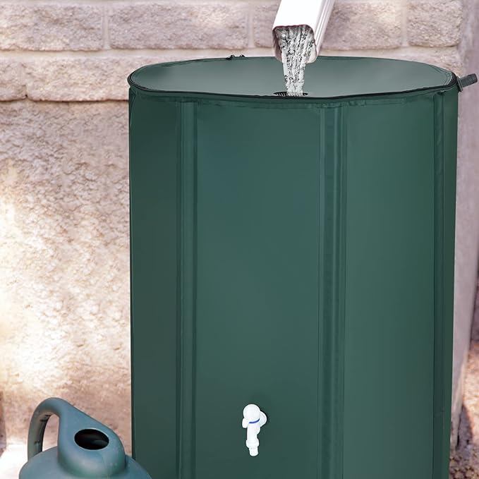 Happygrill 100 Gallon Collapsible Rain Barrel, PVC Rain Water Collection Barrel with Spigot Water Storage Container & Top Mesh, Portable Rain Barrels to Collect Rainwater from Gutter for Garden Lawn