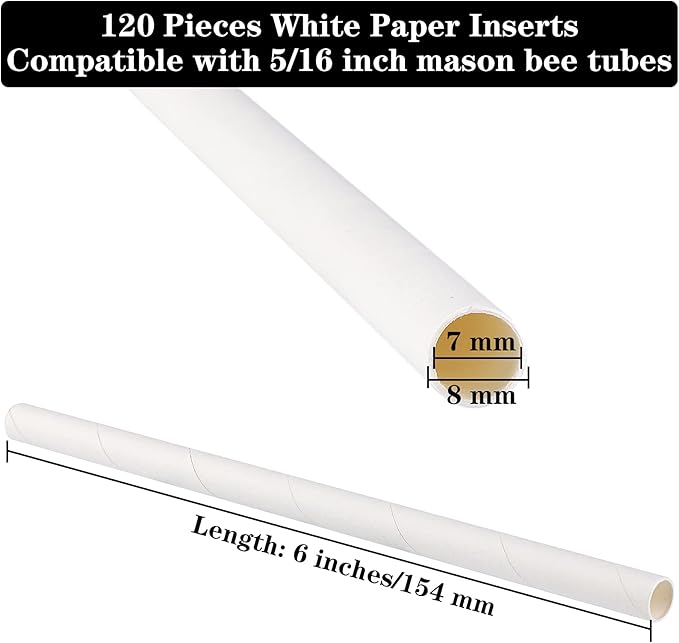 URATOT 120 Pieces Mason Bee Paper Inserts 6 Inches Beekeeper Cardboard Replacement Inserts Mason Bee Nesting Tubes Refills Inserts for Mason Bee Houses and Supplies, Outdoor and Garden