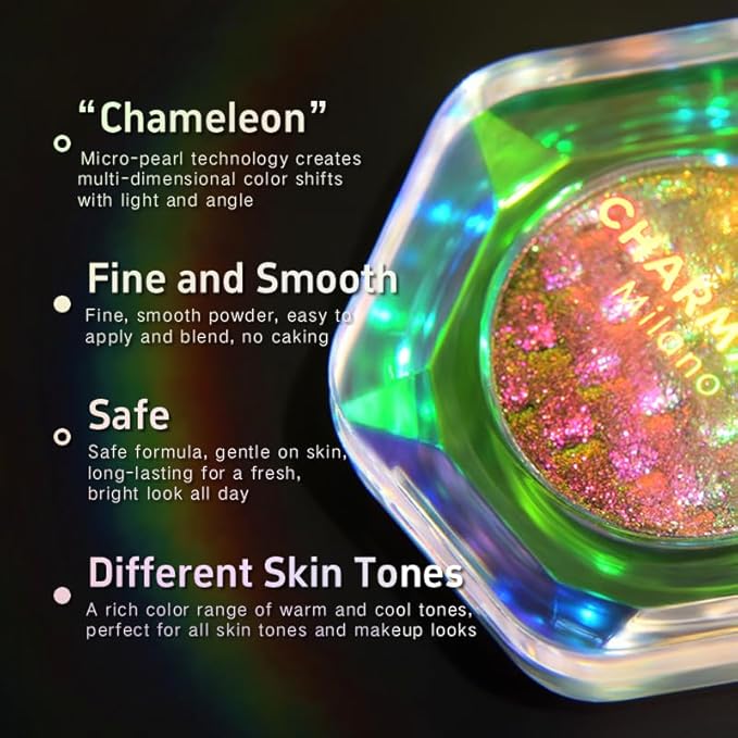 CHARMACY Chameleon Diamond Rainbow Eyeshadow, Multichrome Face Highlighter Palette, Multi-use, Long Lasting, High Pigment, Metallic Glitter Sparkling Eyeshadow Eyes Makeup Highlighter #01
