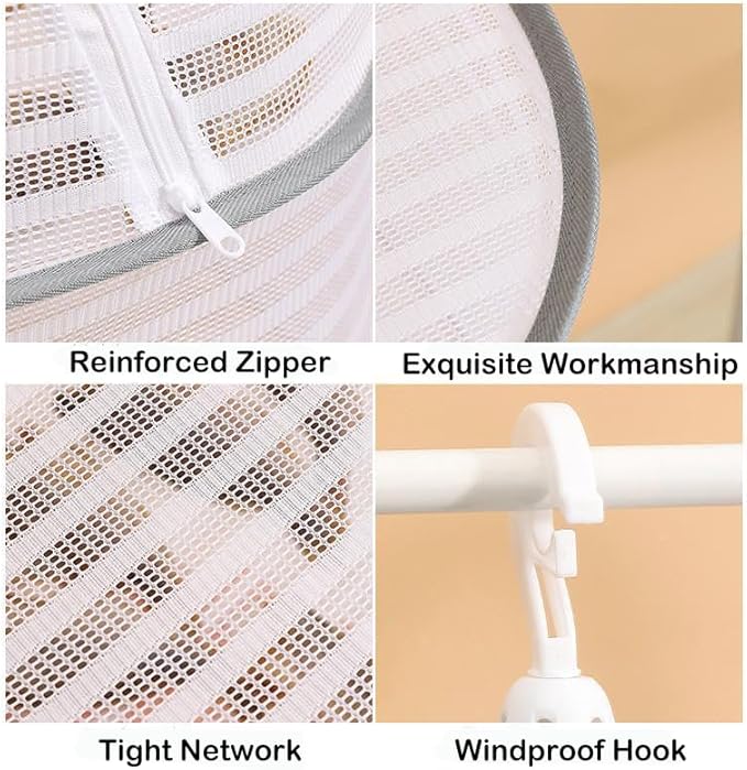WALLBIG 2-Pack Herb Drying Rack,4 Layers Mesh Drying Rack,Hanging Herb Drying Rack with Zipper,Foldable Mesh Drying Rack with Hook for Herbs,for Outdoor Indoor (Black)