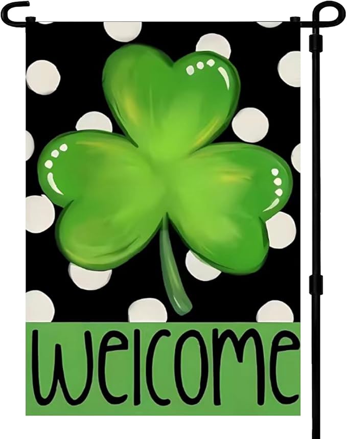 St Patricks Day Shamrock Garden Flags 12x18 Inch -Double Sided Heavy Duty Small Shamrock Yard Flags UV protection Fade Resistant for Holiday Decoration Outdoor