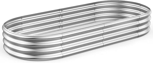 Raised Garden Bed GRS Certified Galvanized Planter Box Outdoor , 6.5ft Oval Rot-Resistant Metal Garden Bed Planter, Recycled Eco-Friendly Material Planter for Vegetables Flowers Herbs (Silver)