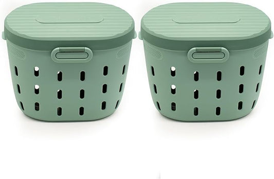 Vego Garden In-Ground Worm Composter Outdoor Farm Compost Bin 7 Gallons BPA-Free Composting System for Raised Garden Beds Sage Green, Twin Pack