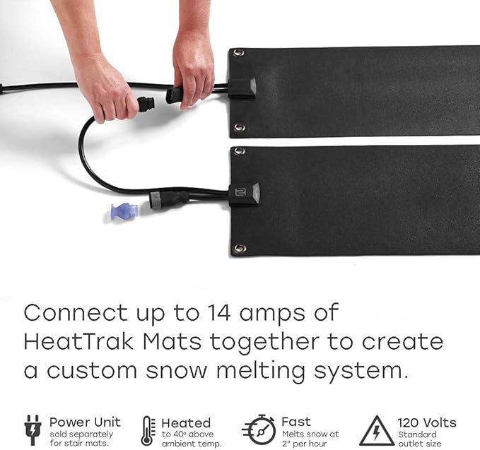 HeatTrak Heated Snow Melting Mats - Heated Outdoor Mats for Walkways - Electric Snow Melting Mats for Decks and Sidewalks - Trusted No-Slip Snow and Ice Melt Heated Sidewalk Mat (20” x 60")