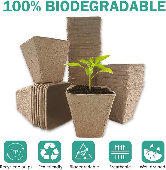 JOYSEUS 3.25" Seed Starter Pots, Organic Planting Peat Pots for Indoor Garden Seedling, 30 Pcs 100% Eco-Friendly and Biodegradable for Seed Germination