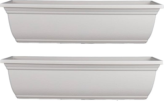 The HC Companies 24 Inch Mojave Window Planter Box with Drainage Holes, Lightweight UV-Resistant Plastic Outdoor Planters, 2-Pack Flower Box for Garden & Home Decor, Cottage Stone