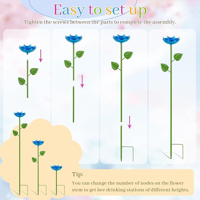 Bee Watering Station | 4 Pack Butterfly Feeder for Outside | Metal Decorative Garden Stakes | Bee Baths for Garden Yard Decor Umbrella Design (Red,Green,Blue,Yellow)